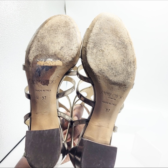 Jimmy Choo Gold Gladiator Block Heeled Sandals - Picture 8 of 13